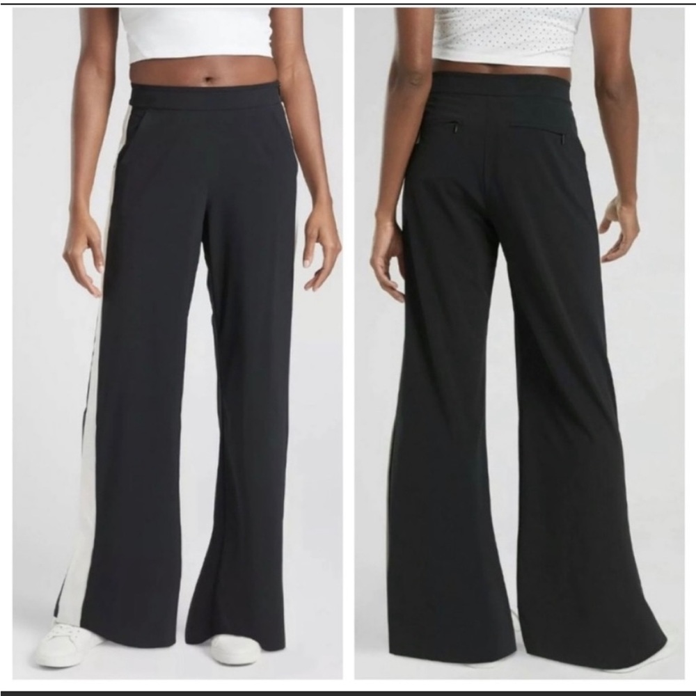 ATHLETA Luxe Gramercy Track Trousers Pants in Black  with Stripe, size 4